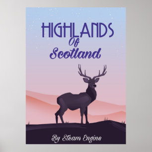 Highlands Of Scotland Stag travel poster