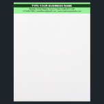 Highlighted Brand Name on Light Green Heading of Letterhead<br><div class="desc">Emphasize your business name. Highlight it. Letterhead with your highlighted business name on its customizable heading. Customize it to advertise your business or to promote your brand to customers or clients. An office supply that you can use to build brand name awareness. Designs on the heading are white business name...</div>