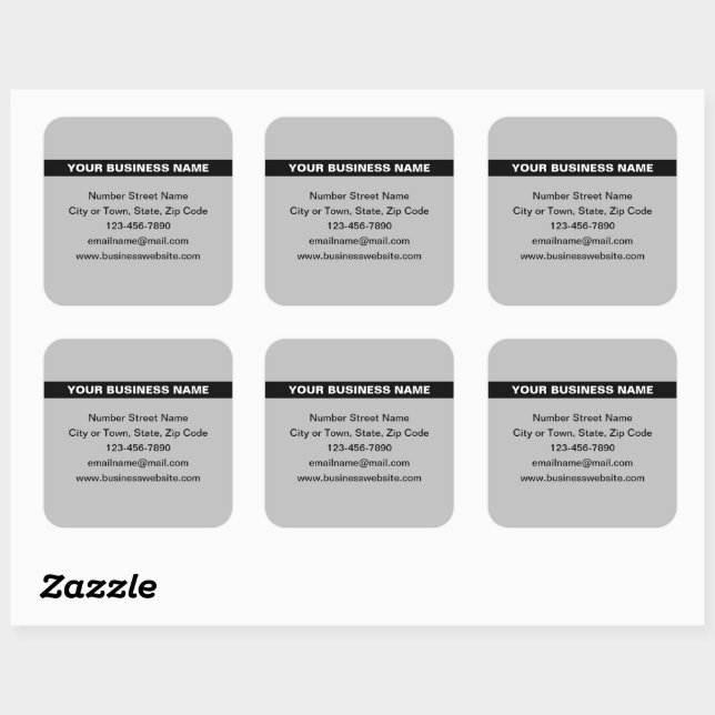 Highlighted Business Name on Grey Square Sticker (Sheet)