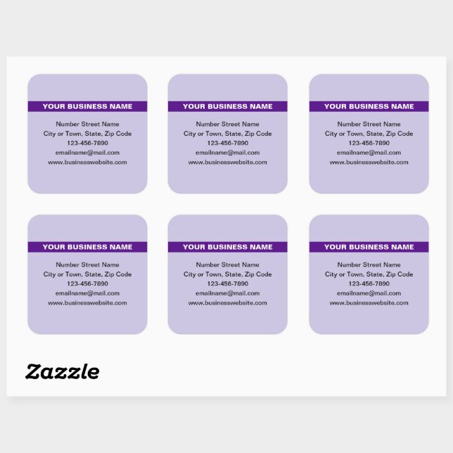 Highlighted Business Name on Purple Square Sticker (Sheet)