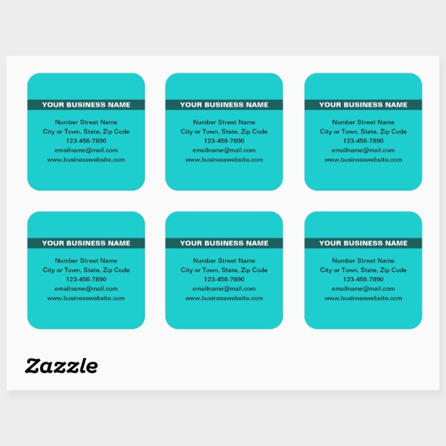 Highlighted Business Name on Teal Green Square Sticker (Sheet)