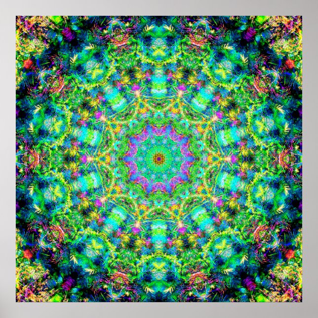Highly Colourful Psychedelic Mandala Poster (Front)