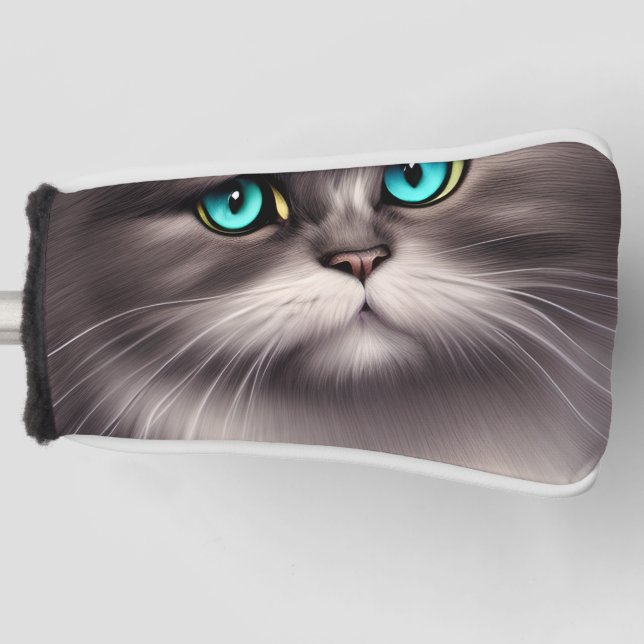 Highly Detailed Persian Cat Digital Triptych Golf Head Cover (Front)