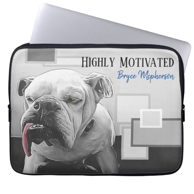 Highly Motivated bulldog with attitude pink tongue Laptop Sleeve (Front)