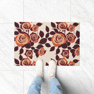 Highly Stylized Roses In Shades Of Orange Doormat