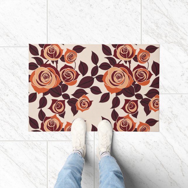 Highly Stylized Roses In Shades Of Orange Doormat (Indoor)