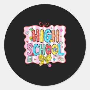Highschool Coquette Pencil Bow Back To School Teac Classic Round Sticker
