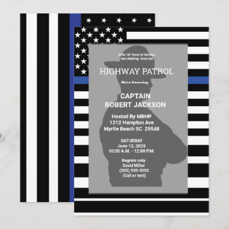 Highway Patrol Flag Blue Line Retirement Party   Invitation