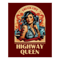 Highway Queen Vintage Illustration - Trucking Girl