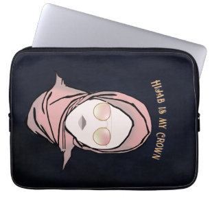 Hijab is My Crown Illustration Black Brown Gold Laptop Sleeve