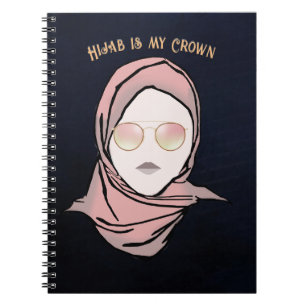 Hijab is My Crown Illustration Navy background Notebook