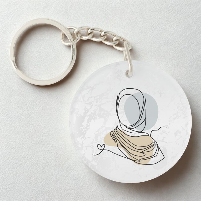 Hijab Line Art Marble Keychain | Acrylic Keychain (Créateur téléchargé)