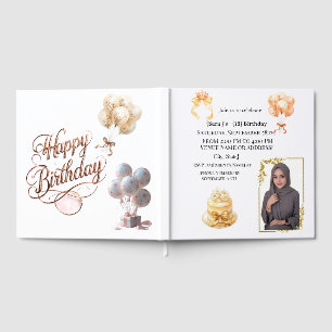 Hijabi 18th Birthday Photo Guest Book Gold & Flo