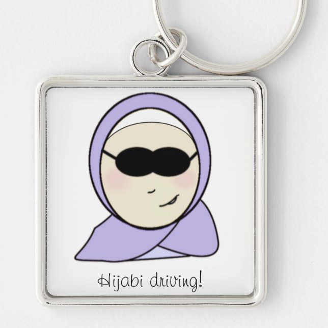 Hijabi driving - muslim girl with hijab keychain (Front)