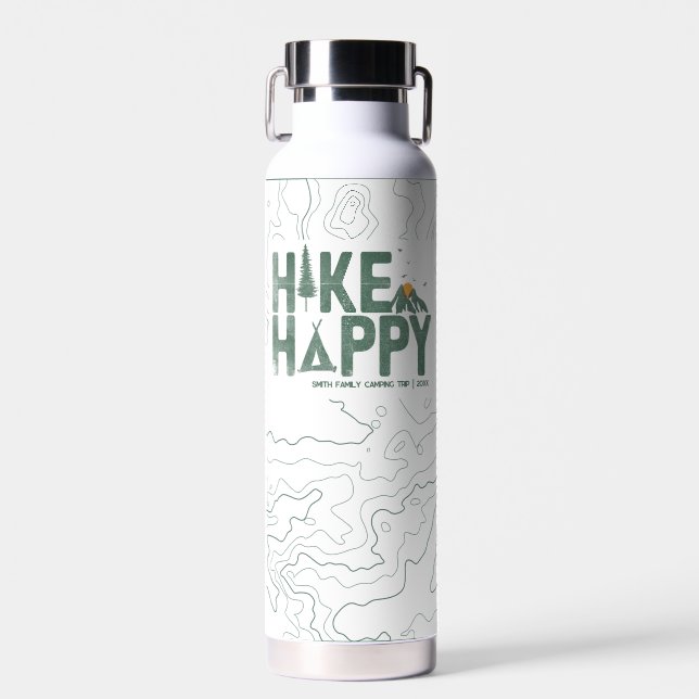 Hike Happy Camper Hiker Hiking Family Personalized Water Bottle (Front)