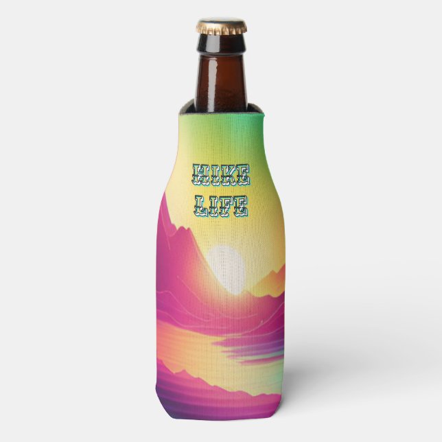 "Hike Life" Colourful Mountain Scene Bottle Cooler (Bottle Front)