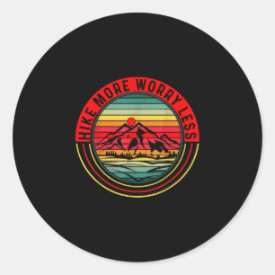 Hike more worry less retro vintage sunset classic round sticker
