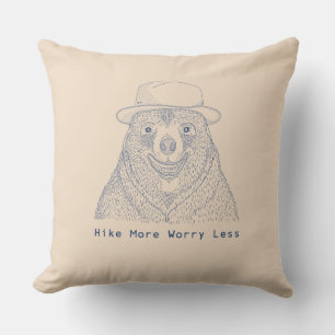 Hike More Worry less / Smiling Bear Throw Pillow