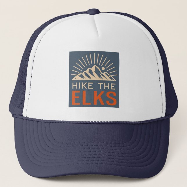 Hike The Elk Mountains Sunburst Trucker Hat (Front)