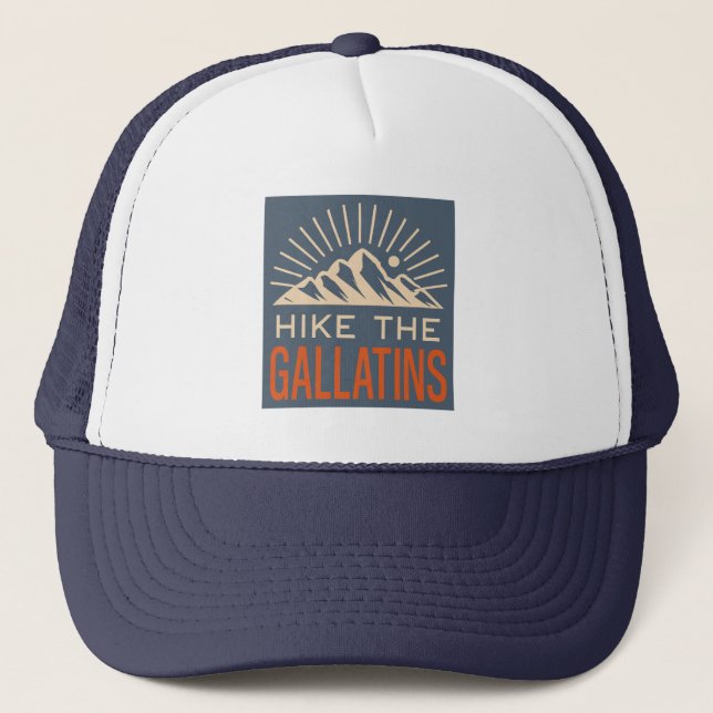 Hike The Gallatin Mountains Sunburst Trucker Hat (Front)