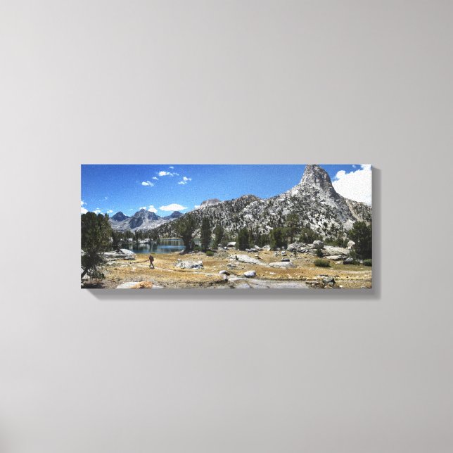 Hiker at Rae Lakes under Fin Dome- John Muir Trail Canvas Print (Front)