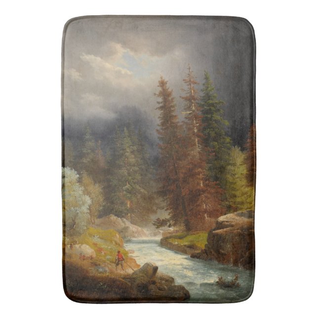 Hiker Beside a Torrential River Bath Mat (Front Vertical)