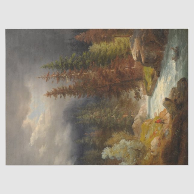 Hiker Beside a Torrential River (by Achenbach) Tissue Paper (Front)