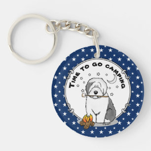 Hiker Camper Old English Sheepdog Dog Grey 1 Keychain