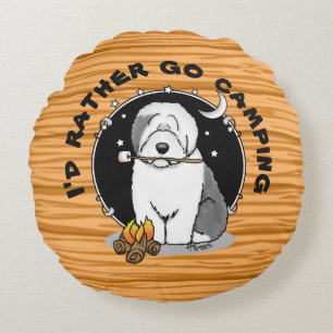 Hiker Camper Old English Sheepdog Dog Grey 1 Round Pillow