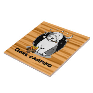 Hiker Camper Old English Sheepdog Dog Grey 1 Tile