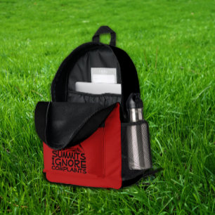 Hiker camping humor black orange red printed backpack
