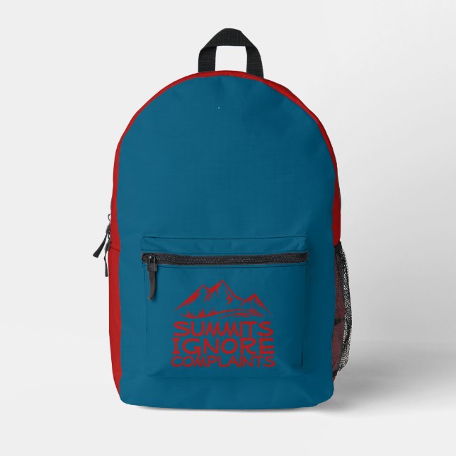 Hiker camping humor blue red printed backpack (Front)
