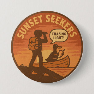 Hiker Duck Canoe Sunset Horizon Nature 3 Inch Round Button