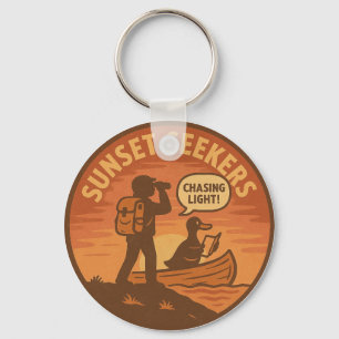 Hiker Duck Canoe Sunset Horizon Nature Keychain