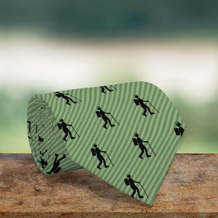 Hiker Figure Silhouette on Diagonal Stripey Tie