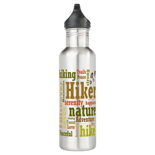 Hiker Hiking Word Cloud Water Bottle (Right)