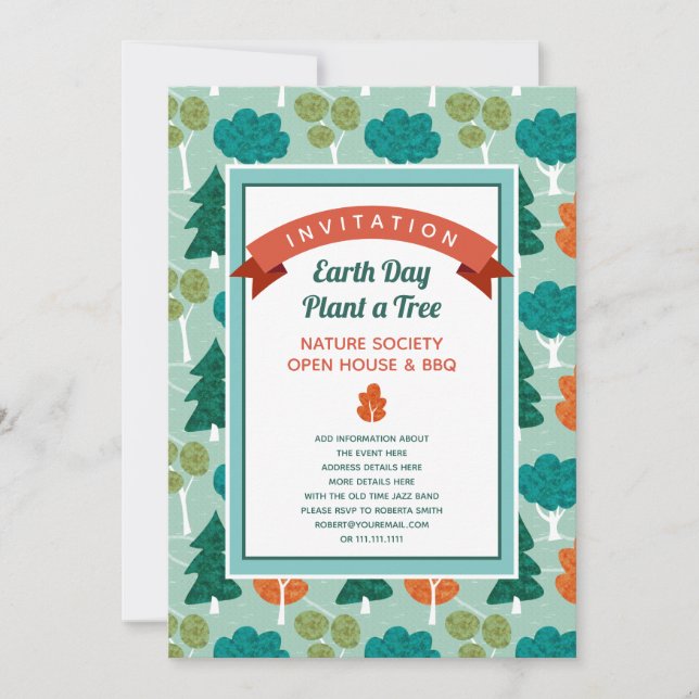 Hiker Nature Society Earth Day Trees Pattern Invitation (Front)