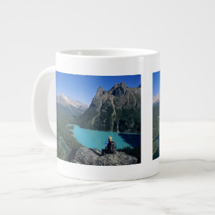 Hiker overlooking turquoise-coloured Lake Large Coffee Mug