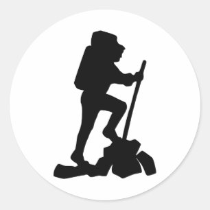 Hiker Silhouette Emblem Graphic Design Backpacker Classic Round Sticker