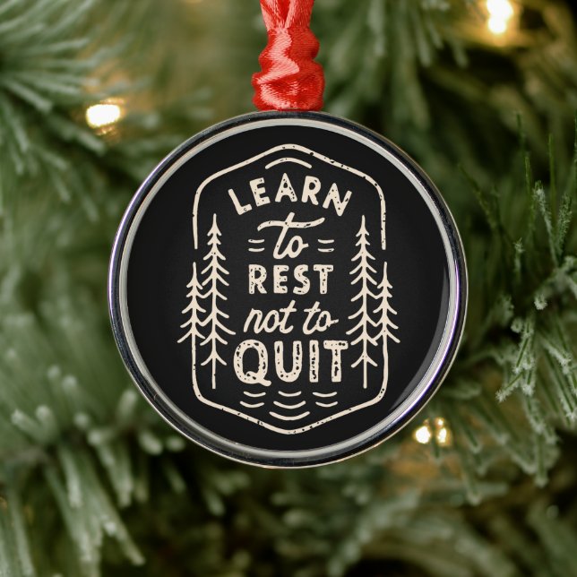 Hiker trail runner motivation retro rustic black metal ornament (Tree)