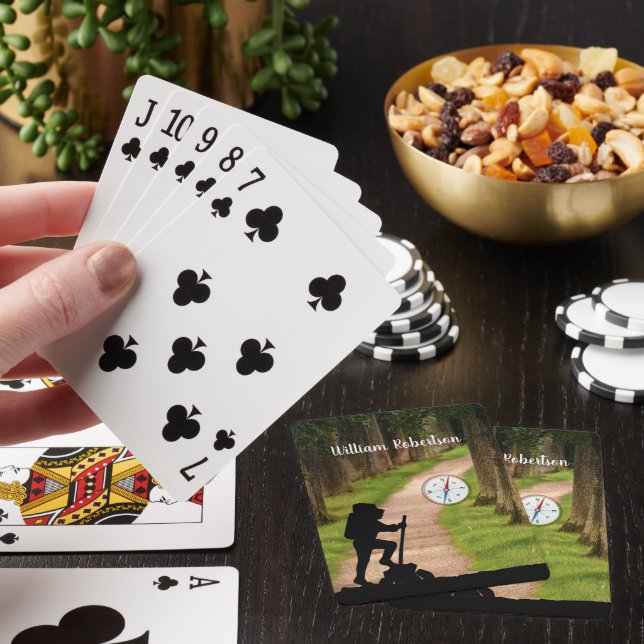 Hiker with Forest Trail and Compass personalize Playing Cards (In Situ)