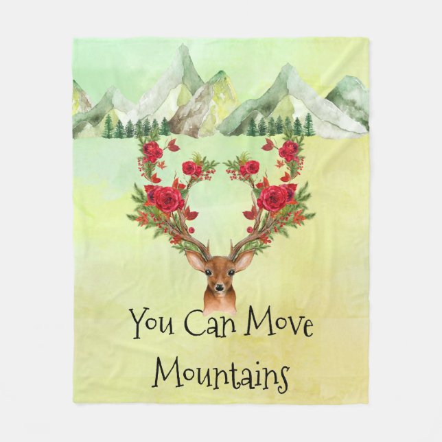 Hikers Fleece Blanket with Mountains and Deer' (Front)
