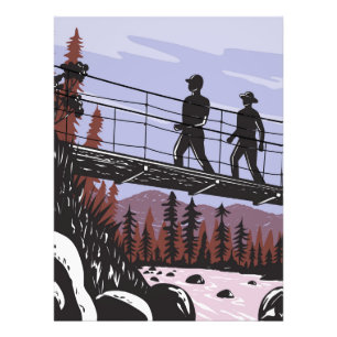 Hikers on Wawona Swinging Bridge in Yosemite WPA Photo Print