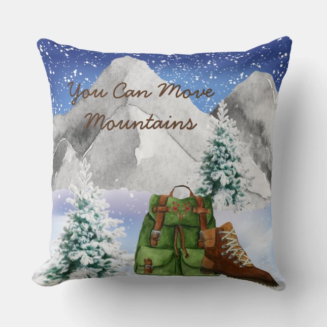 Hikers Pillow with Mountains and Backpack (Front)