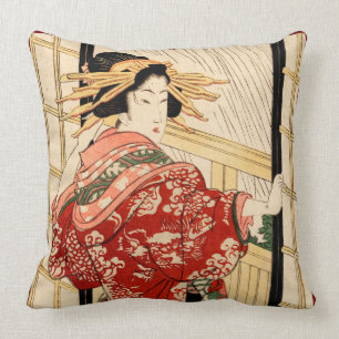 Hikeyotsu no yoru no ame (Vintage Japanese print) Throw Pillow