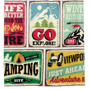 Hiking and camping retro signs collection. Outdoor