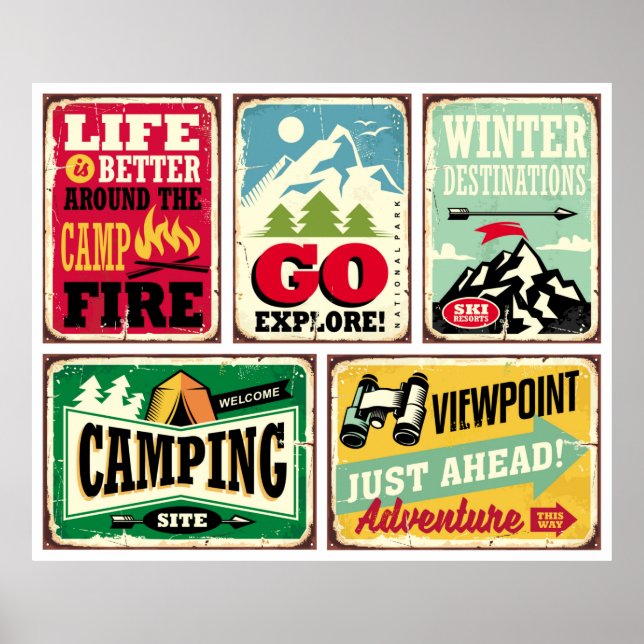 Hiking and camping retro signs collection. Outdoor (Front)
