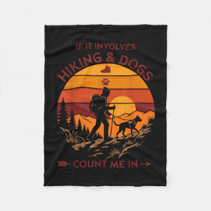 Hiking and dogs count me in retro sunset hiker fleece blanket