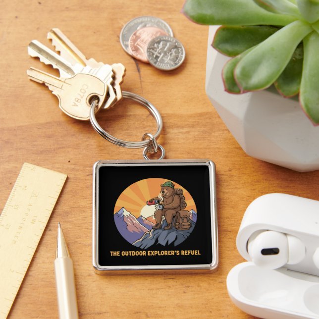 Hiking Bear Coffee Break | Cute Outdoor Explorer's Keychain (Desk)