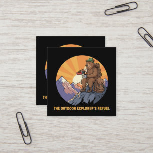 Hiking Bear Coffee Break Cute Outdoor Explorer's Square Business Card